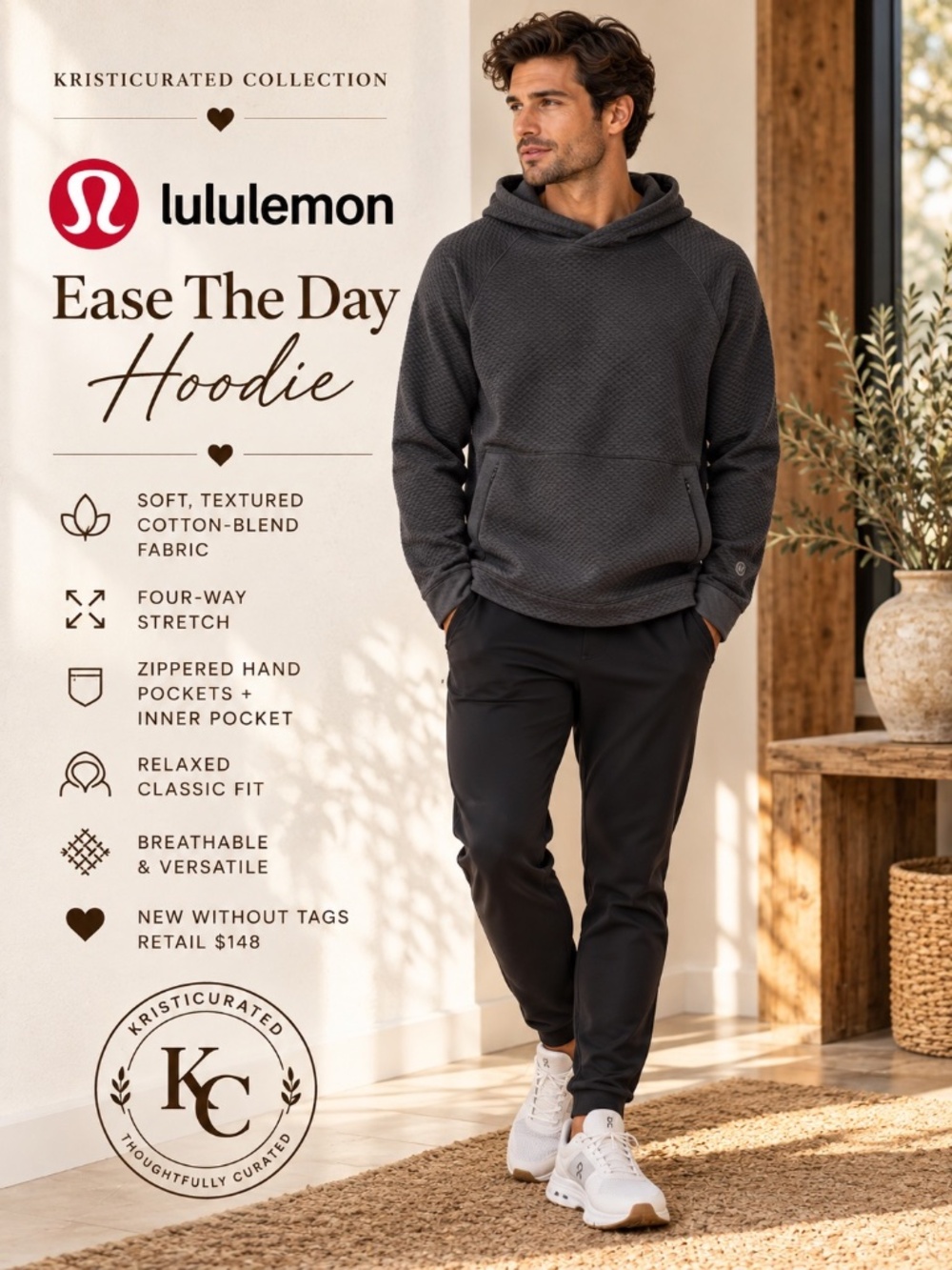 lululemon Ease The Day Hoodie Men's M Heathered Black NWOT